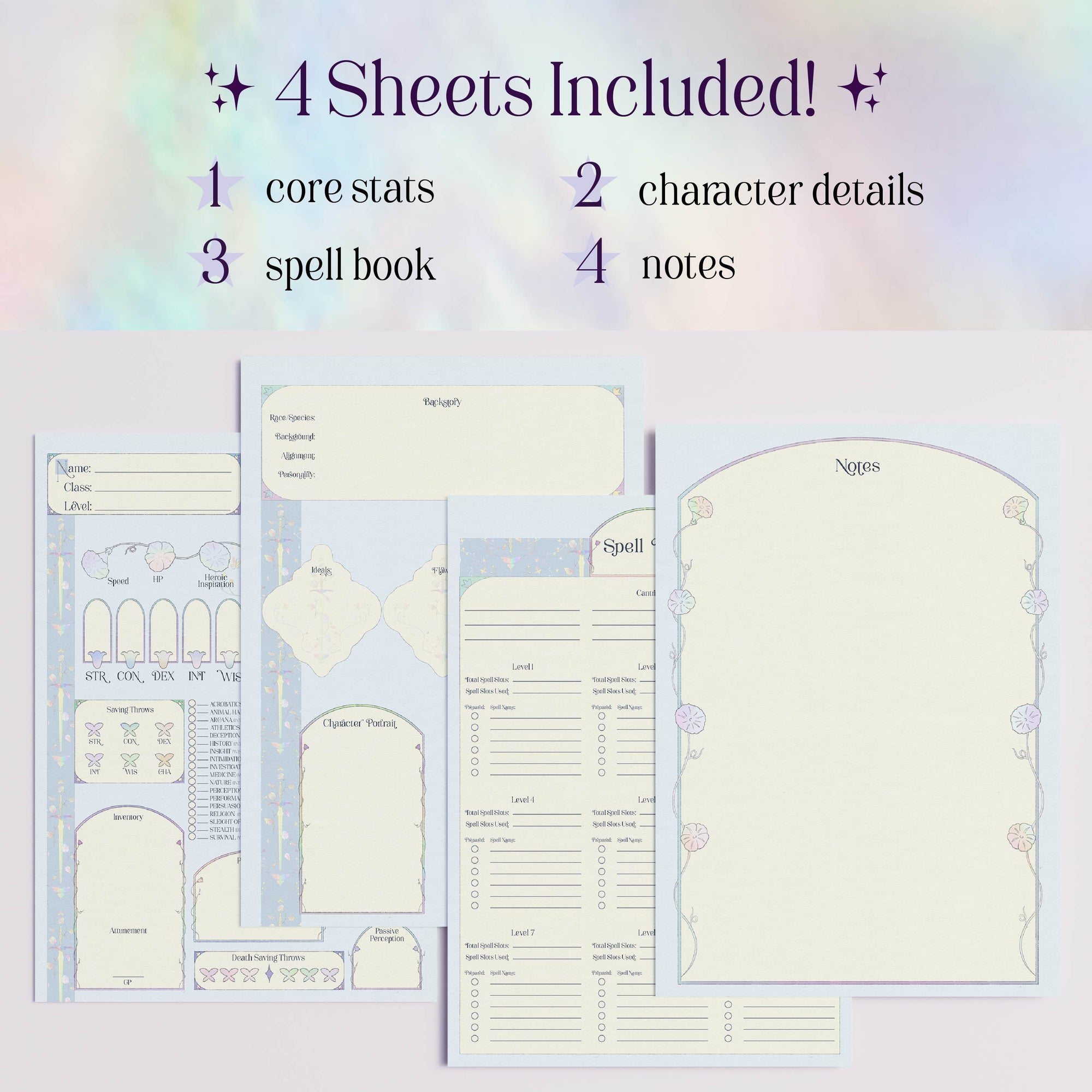 Character Sheet • Opal Armory • Digital Download • Fillable PDF