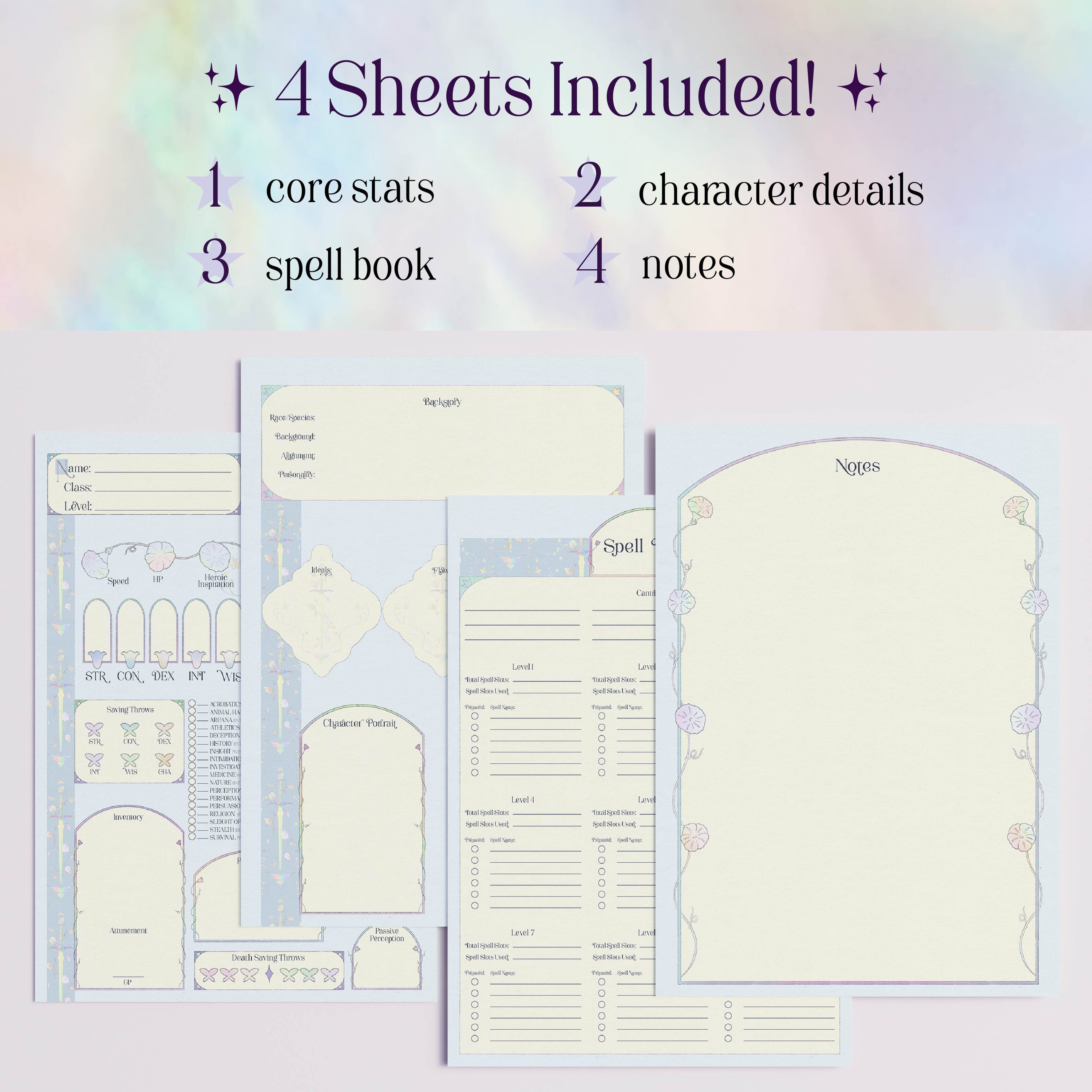 Character Sheet • Opal Armory • Digital Download • Fillable PDF