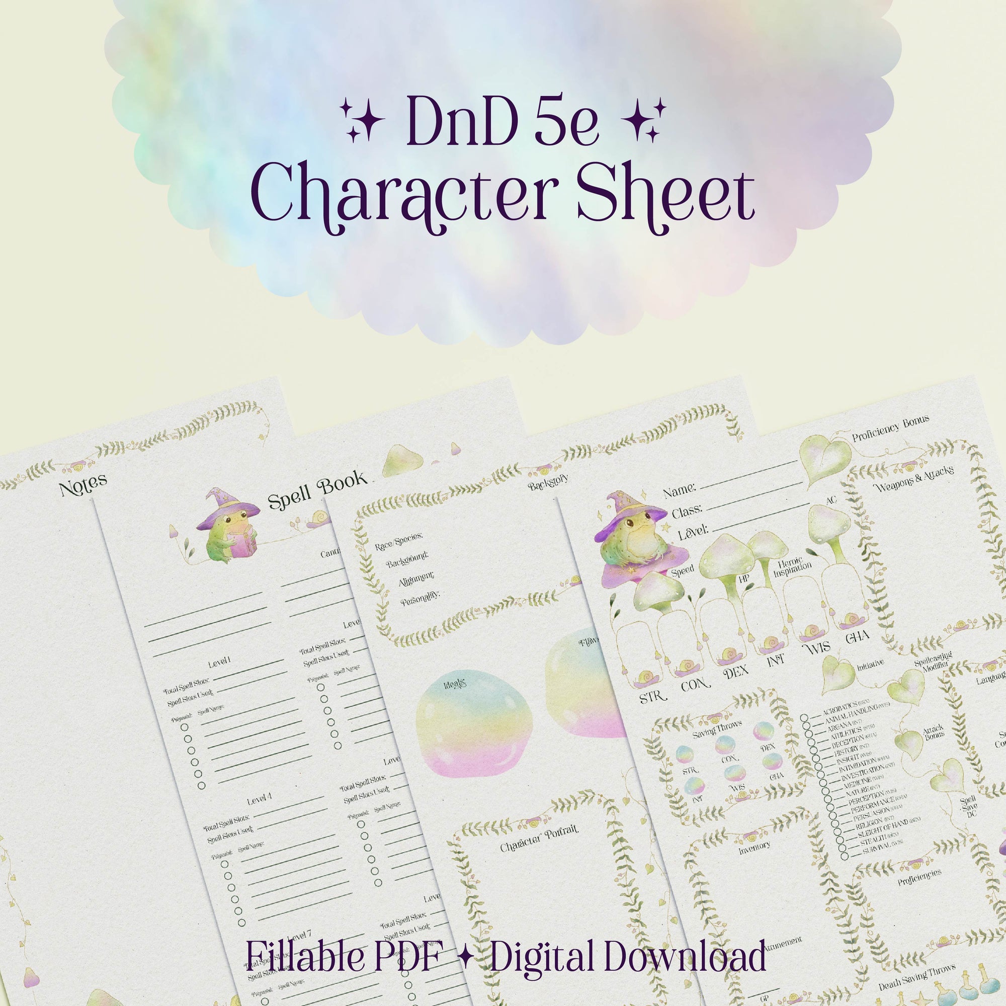 Character Sheet • Toad Mage • Digital Download • Fillable PDF