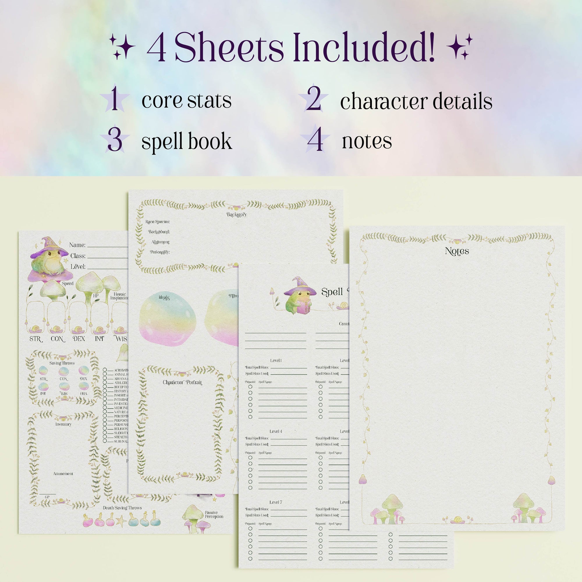 Character Sheet • Toad Mage • Digital Download • Fillable PDF