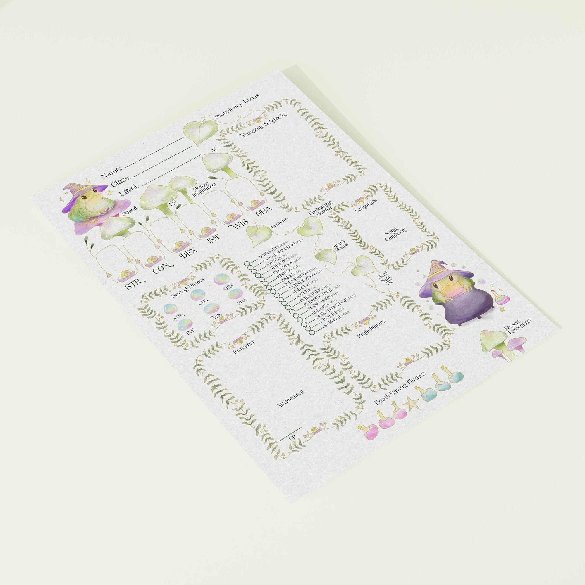 Character Sheet • Toad Mage • Digital Download • Fillable PDF