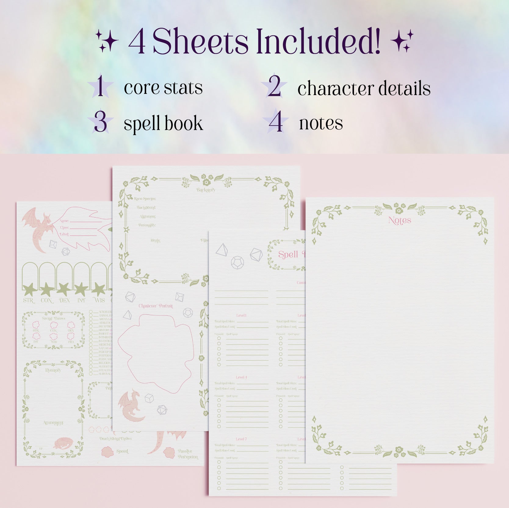 Character Sheet • Dragon's Veil • Digital Download • Fillable PDF