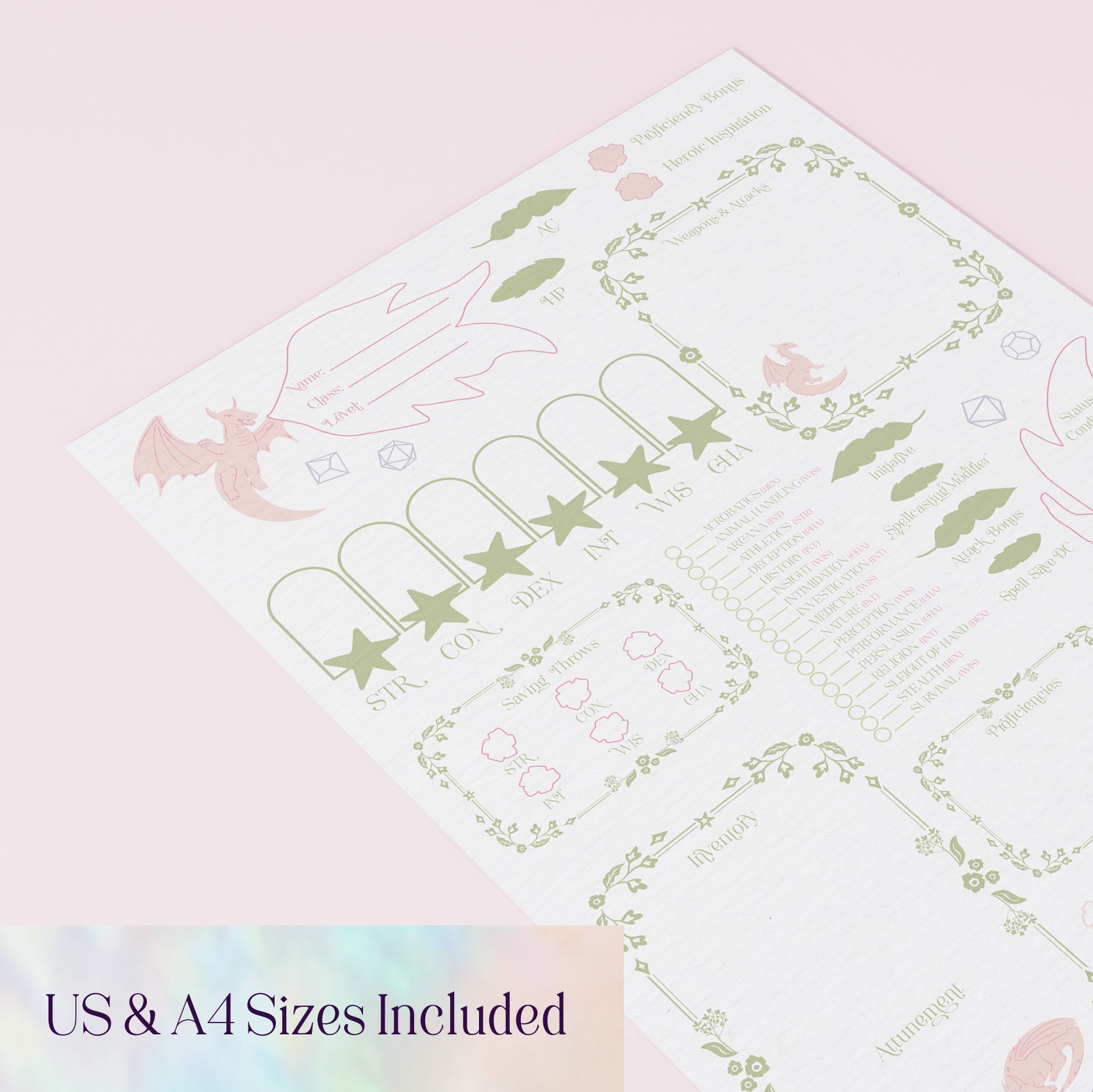 Character Sheet • Dragon's Veil • Digital Download • Fillable PDF