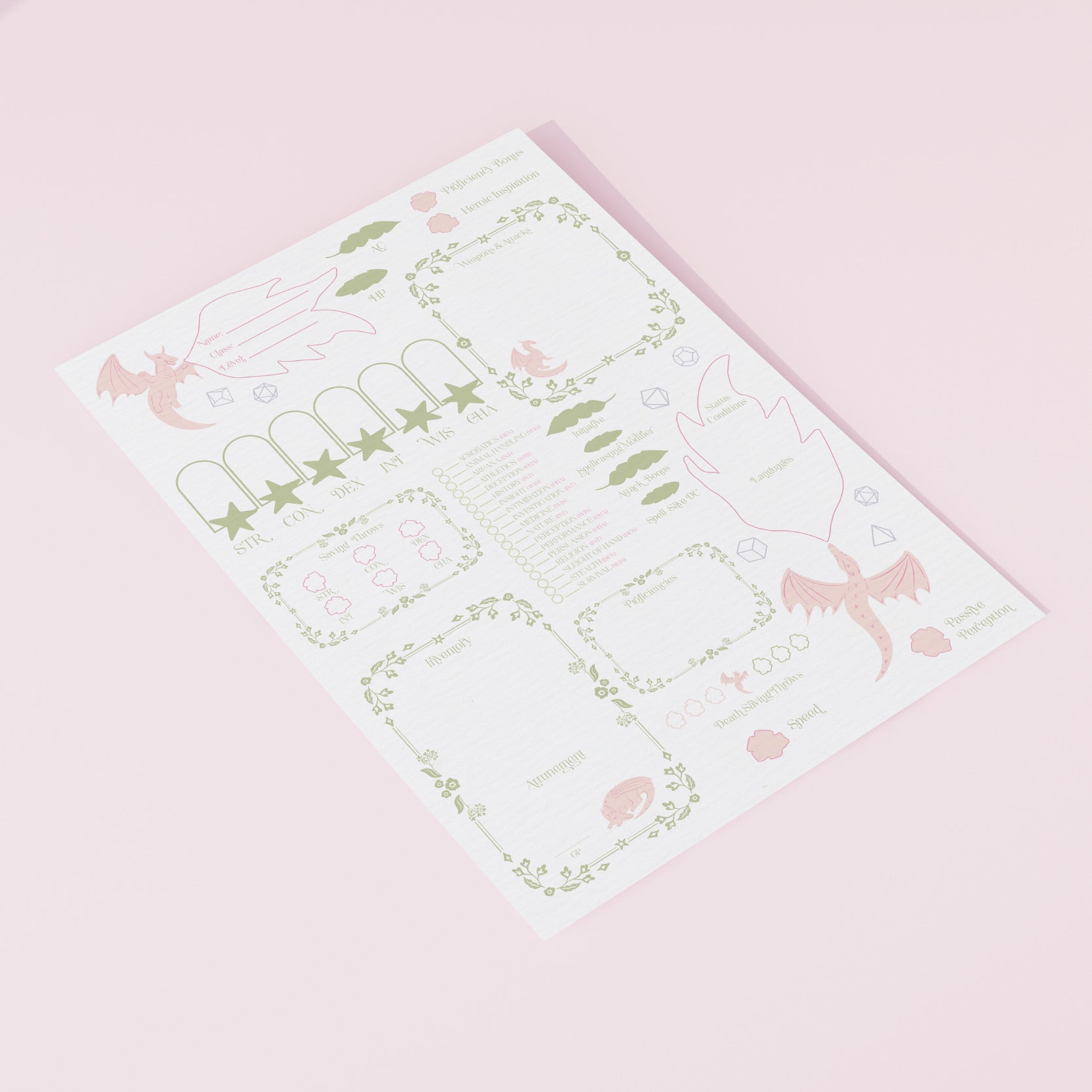 Character Sheet • Dragon's Veil • Digital Download • Fillable PDF