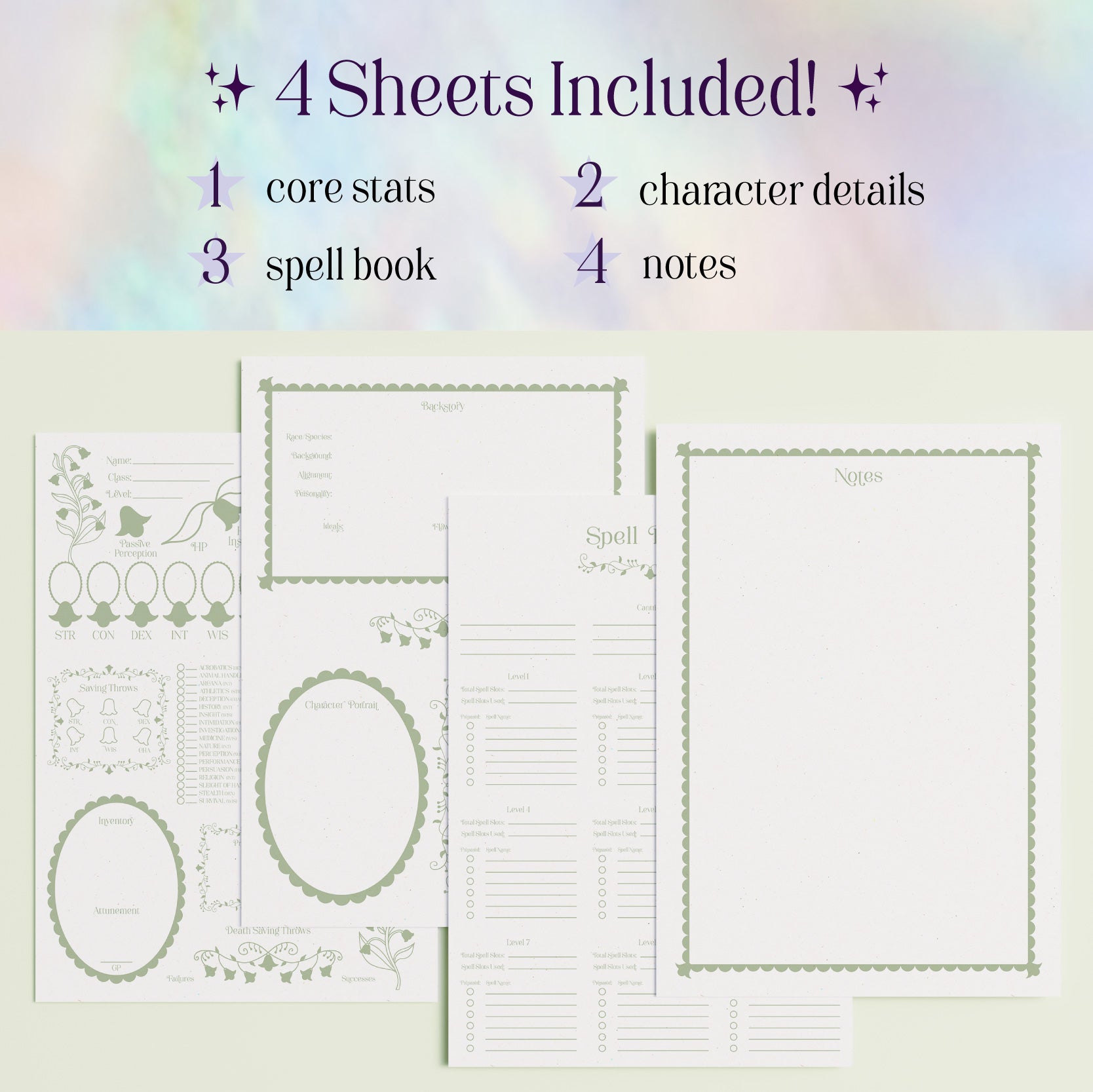 Character Sheet • Lily of the Valley • Digital Download • Fillable PDF
