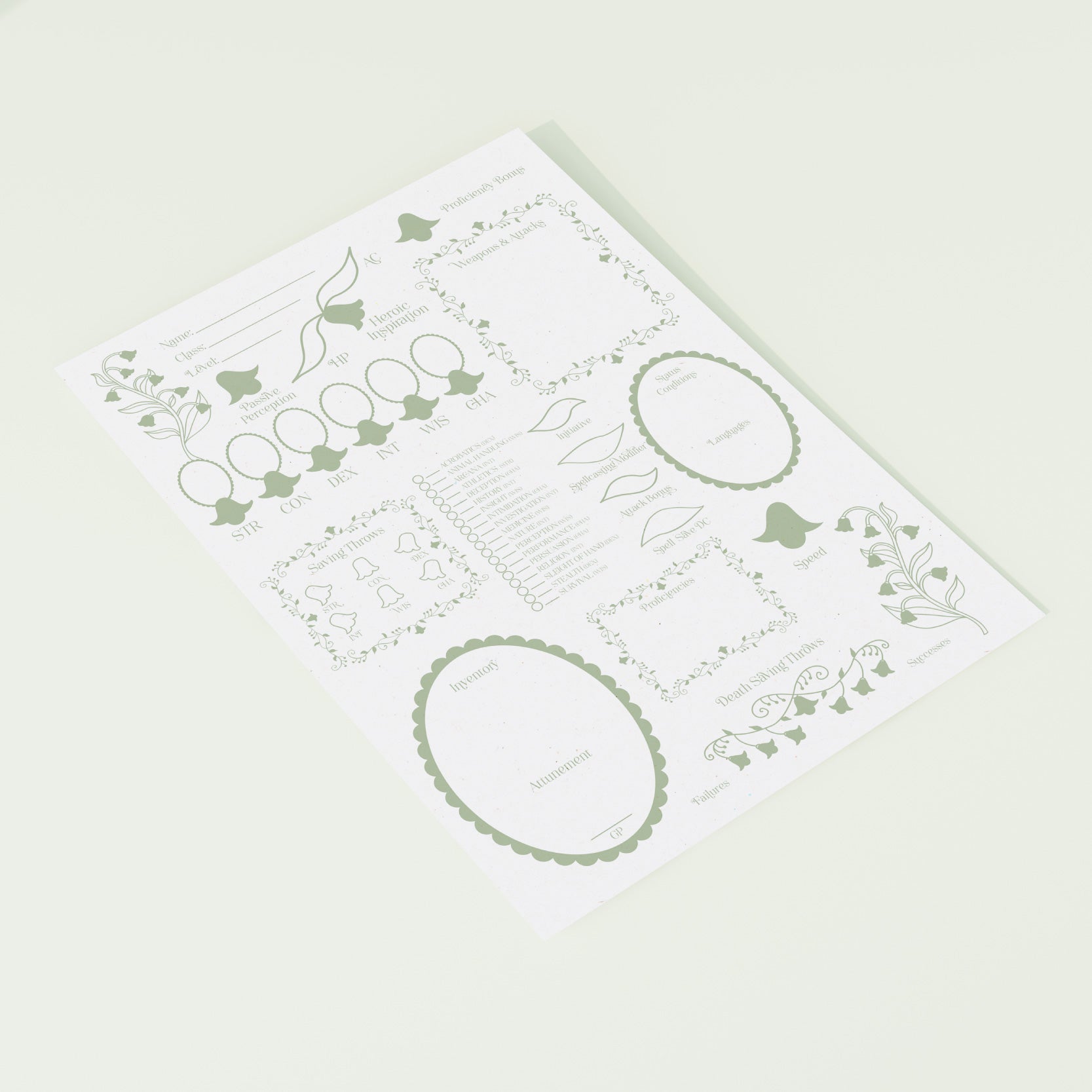 Character Sheet • Lily of the Valley • Digital Download • Fillable PDF