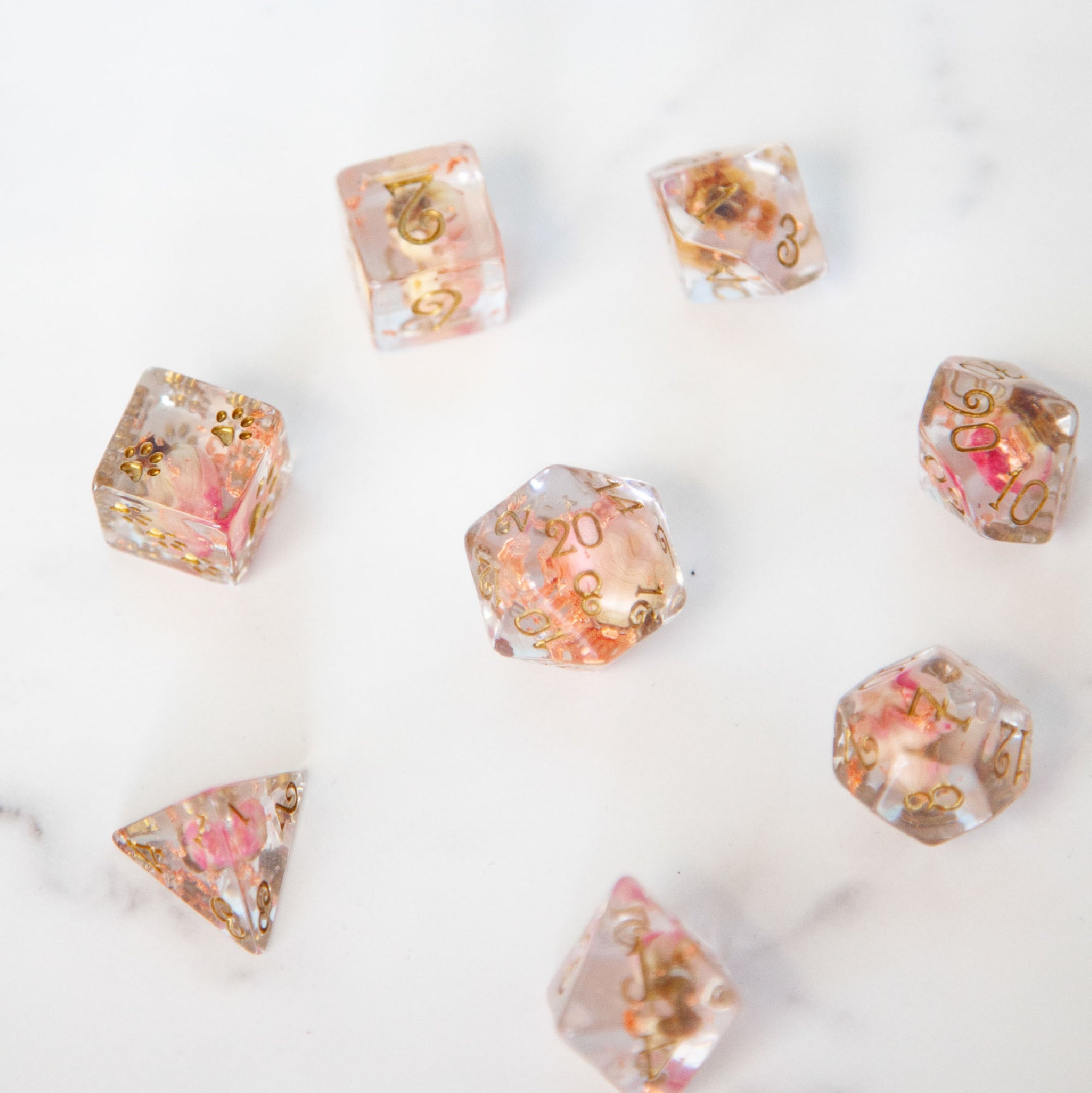 Copper and Rose Buds Dice Set