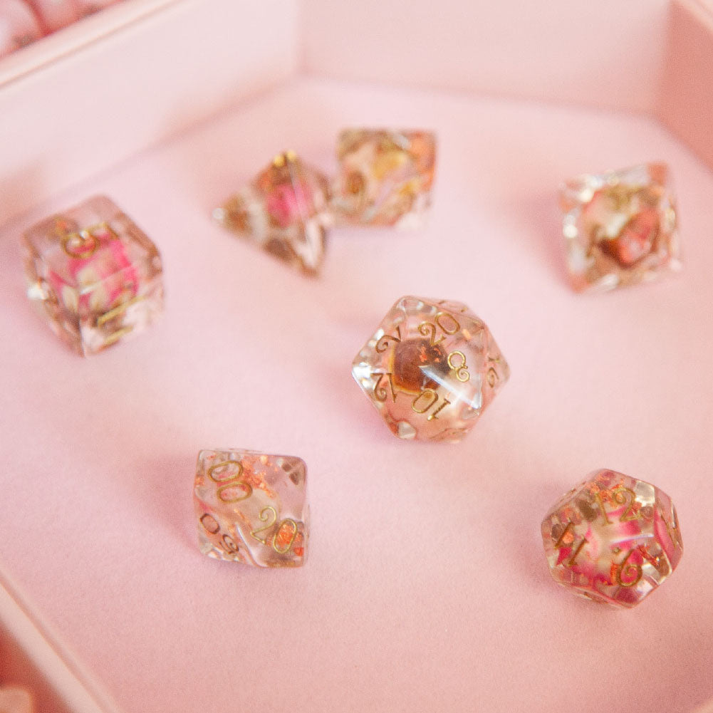 Copper and Rose Buds Dice Set