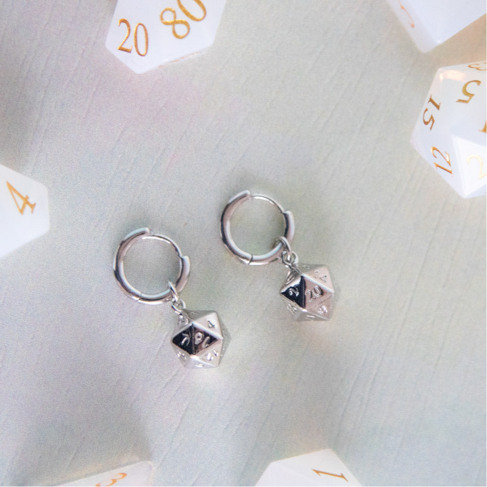 Dainty D20 Dangles • Silver