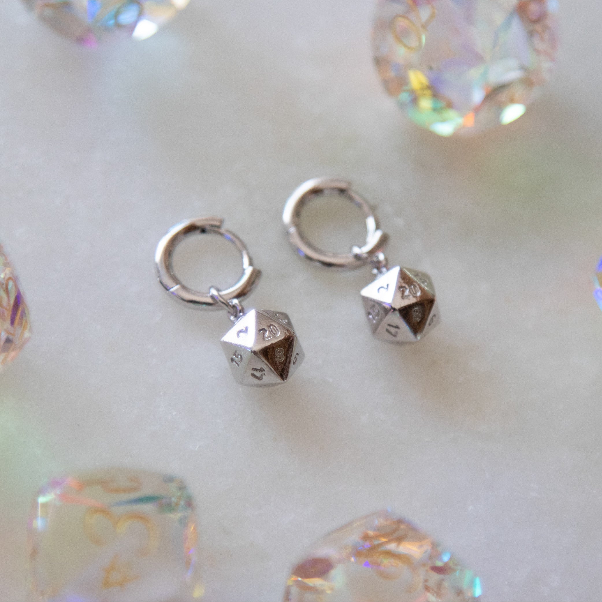 Dainty D20 Dangles • Silver
