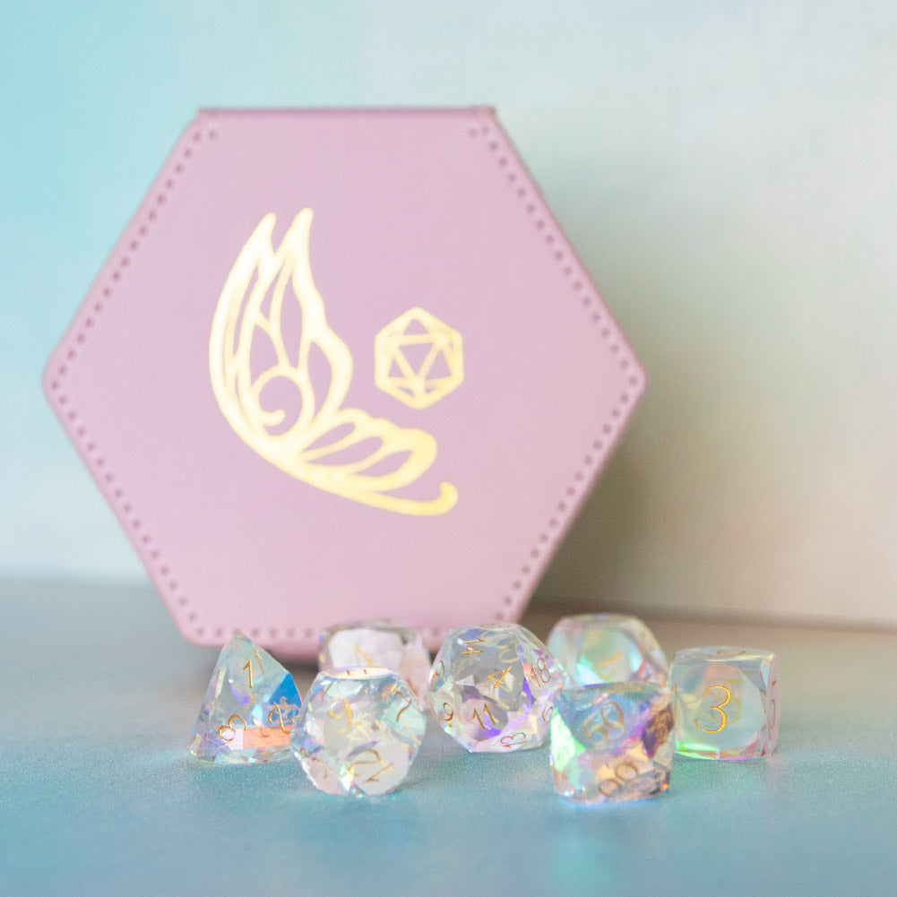 Prismatic Spray Gem Cut Glass Dice Set