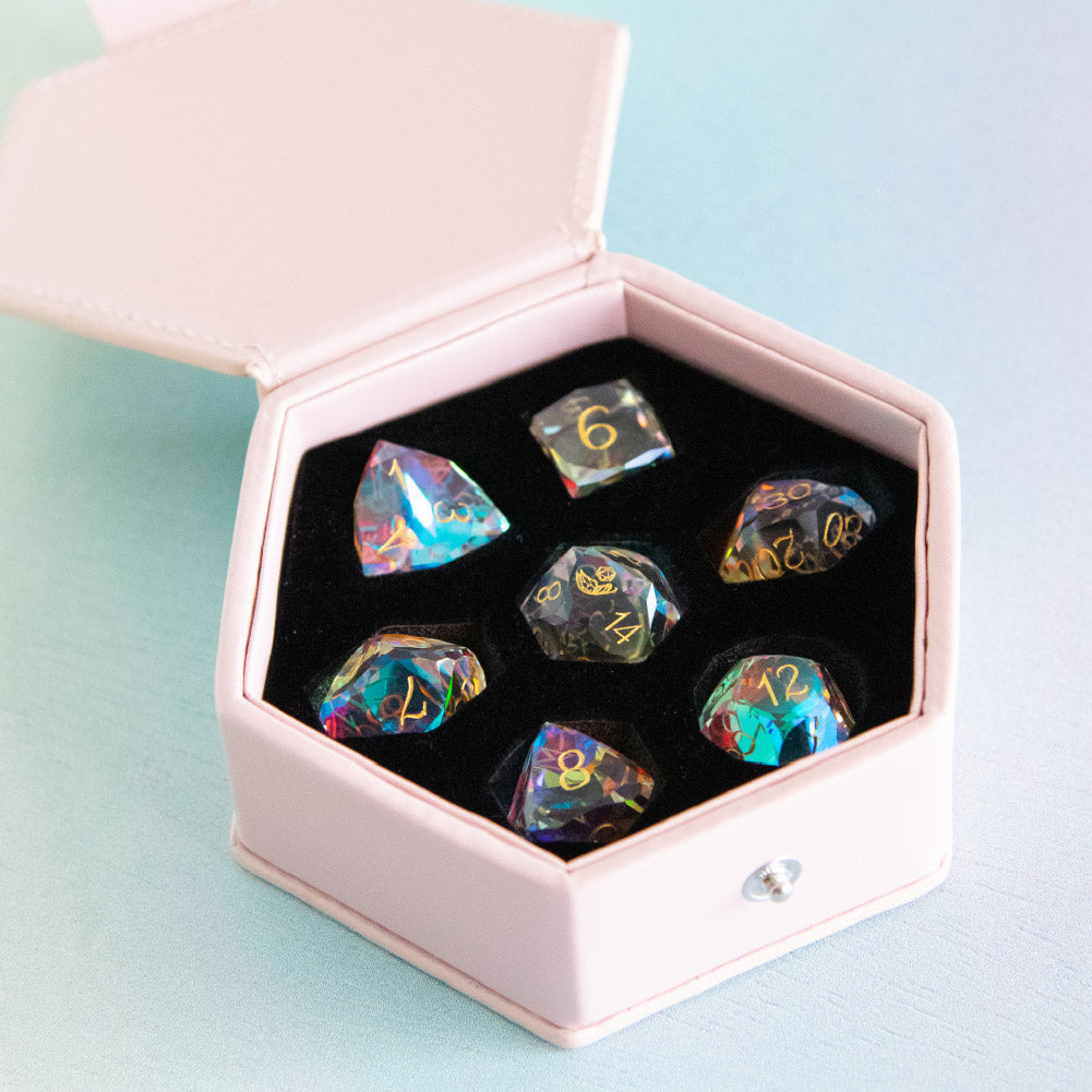Prismatic Spray Gem Cut Glass Dice Set