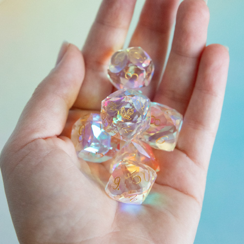 Prismatic Spray Gem Cut Glass Dice Set