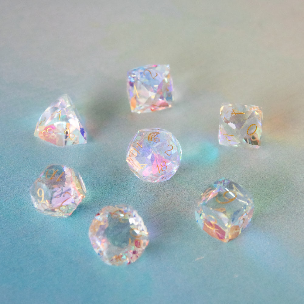 Prismatic Spray Gem Cut Glass Dice Set