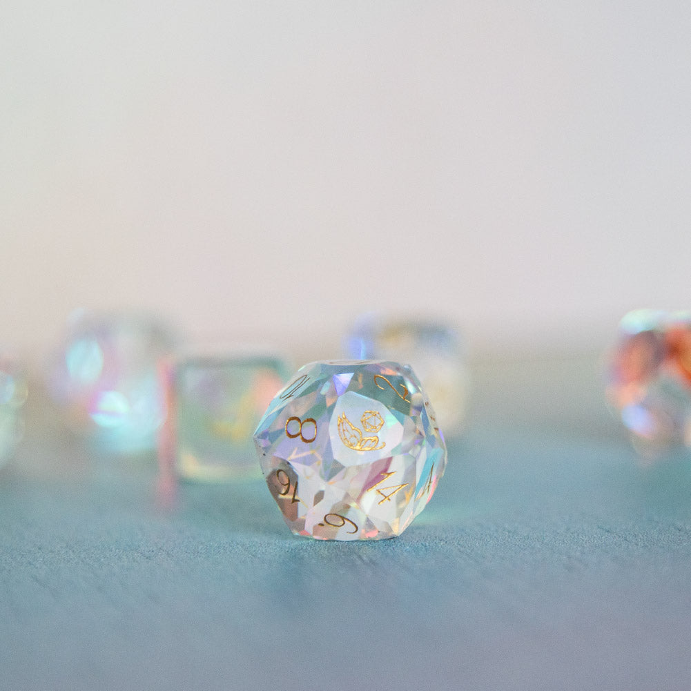 Prismatic Spray Gem Cut Glass Dice Set